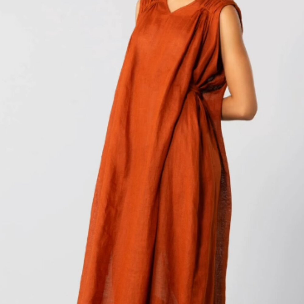 NWT Limo Rust Orange Fortuny Sleeveless Maxi Dress Size Medium Made in Spain